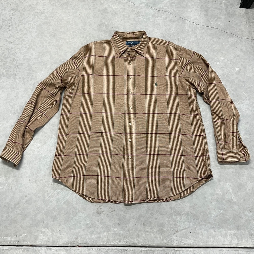 Polo Ralph Lauren Men's Brown Xl Classic Fit Heavy Cotton Button Shirt XLT